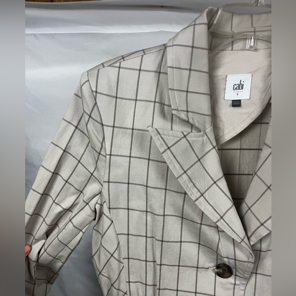 Cabi Women's Windowpane Khaki Cinched Waist Button Front Jacket- Size‎ Small - Picture 6 of 9